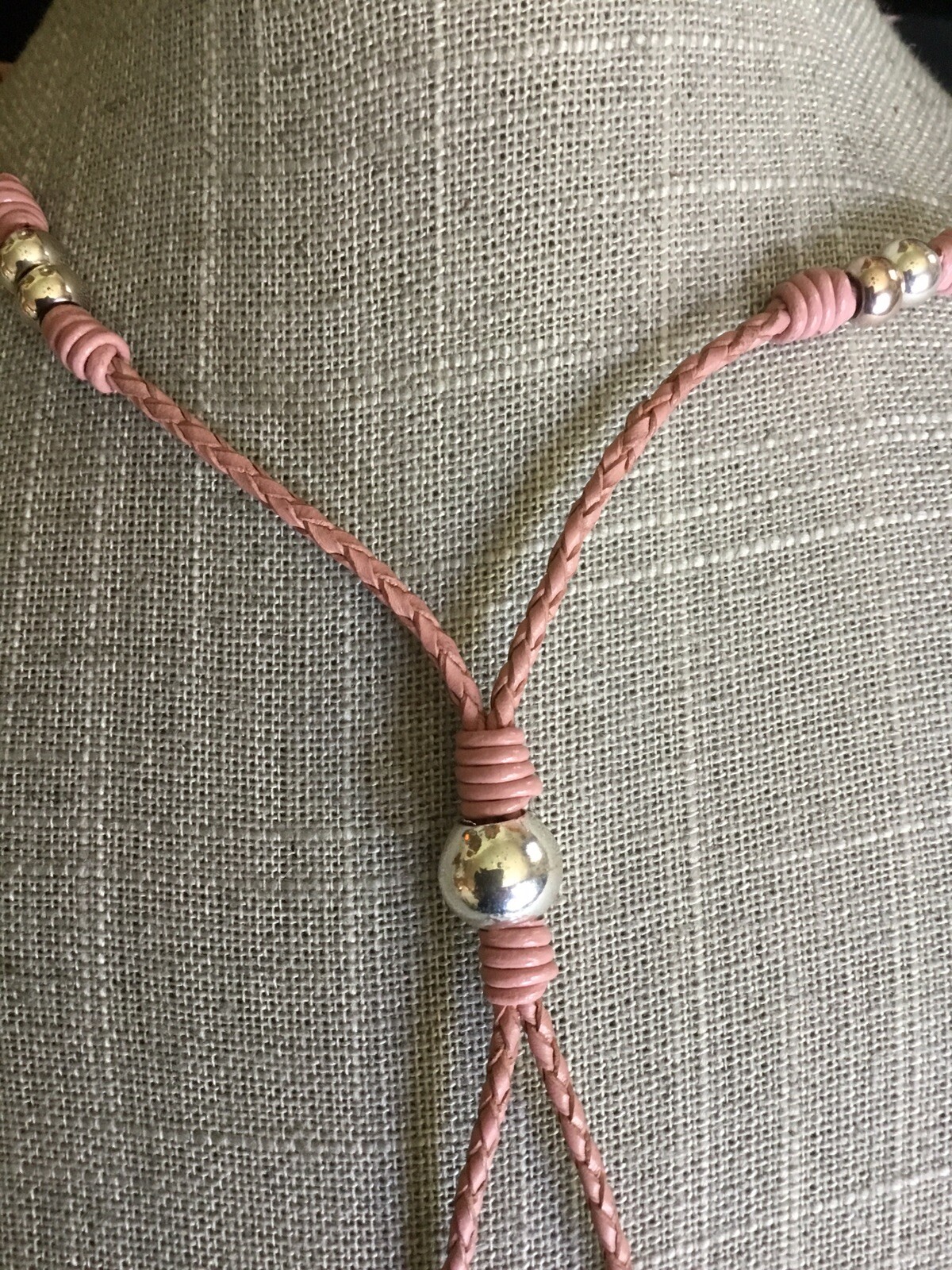 DiDDi Love Life Necklace Silver Tone Heart Pendants Mauve Tone Leather Cord