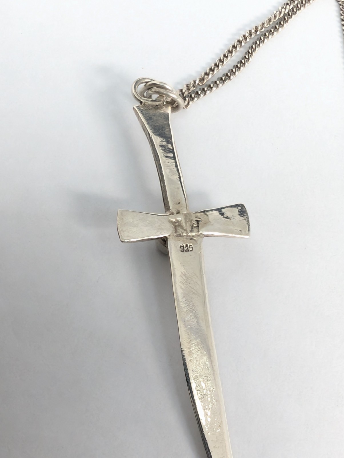 Garnet Medieval Style Artisan Hand Made Sterling Silver Sword Necklace .A19c