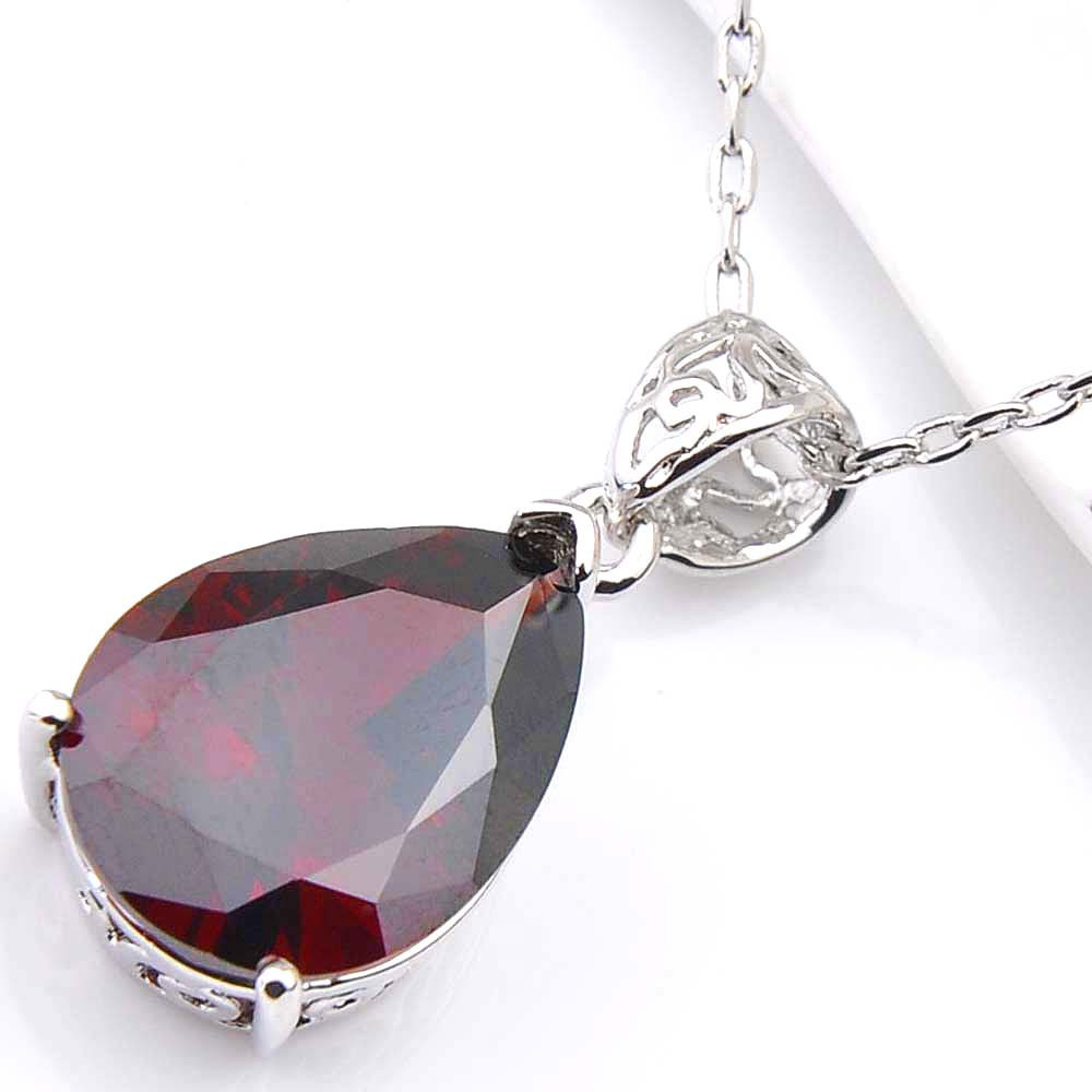 Unqiue Silver Huge Teardrop Fire Red Garnet Gemstone Silver Necklace Pendant P17