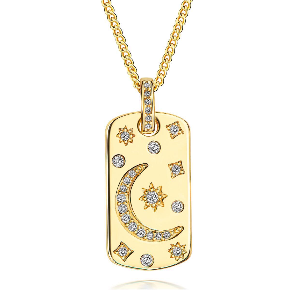 DJADEE 18K Gold Plated Pendant Necklace Zirconia 32x14mm Charm