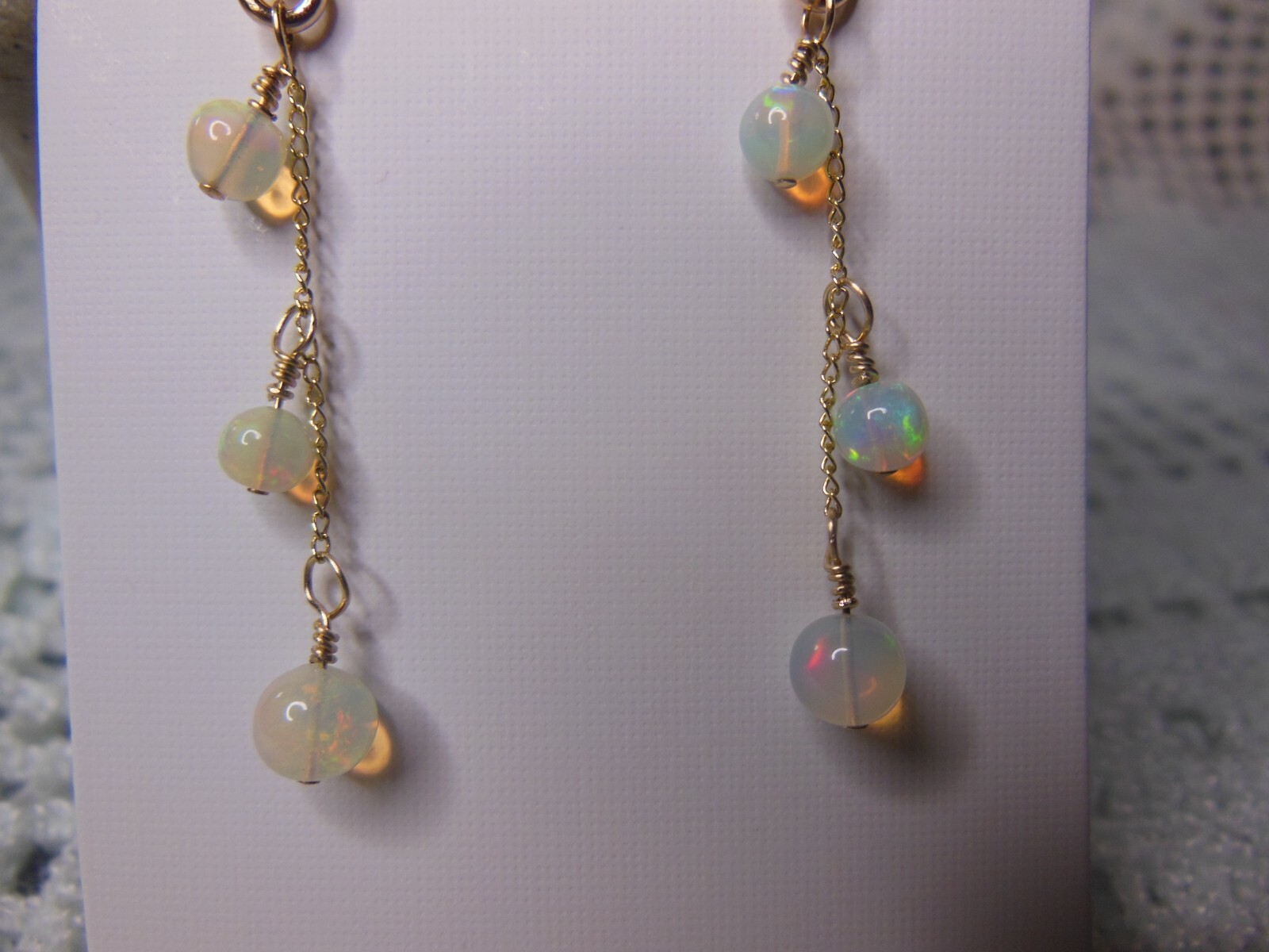 White Opal Earrings Handmade Gold Filled 1.14″