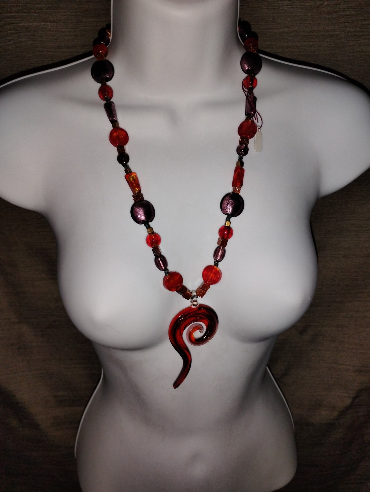 Hand Blown Glass Bead 16 to 18 Inch Necklace Swirl Pendant Multicolor Vtg 🔥🔥