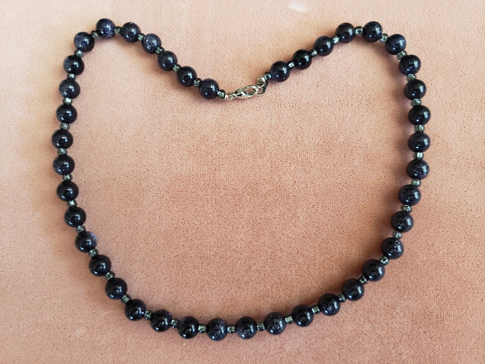 GENUINE STONE NECKLACE, 18 INCHES LONG, HAND-MADE, 8 mm NATURAL BLUE GOLDSTONE