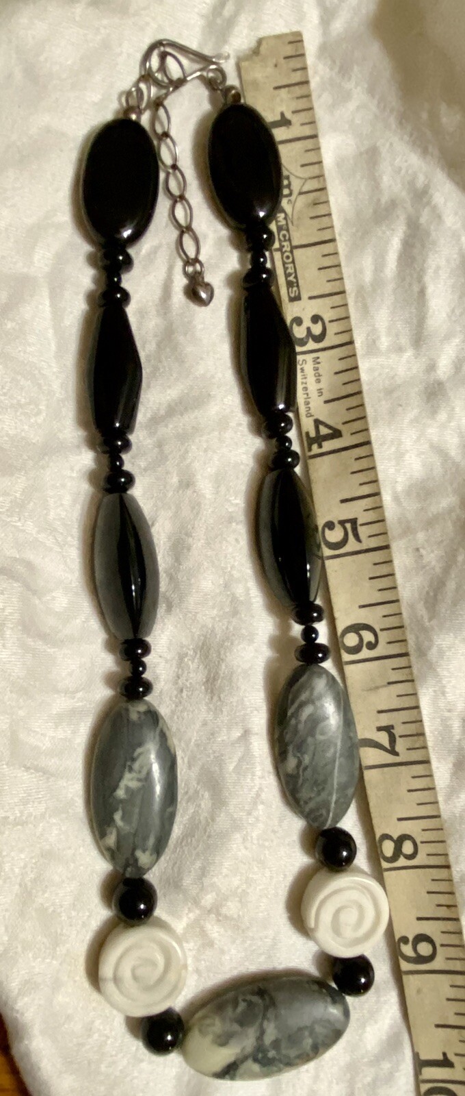 Fashion Artisan Necklace of Picasso Jasper Carved Howlite and Onyx – Classy Fun