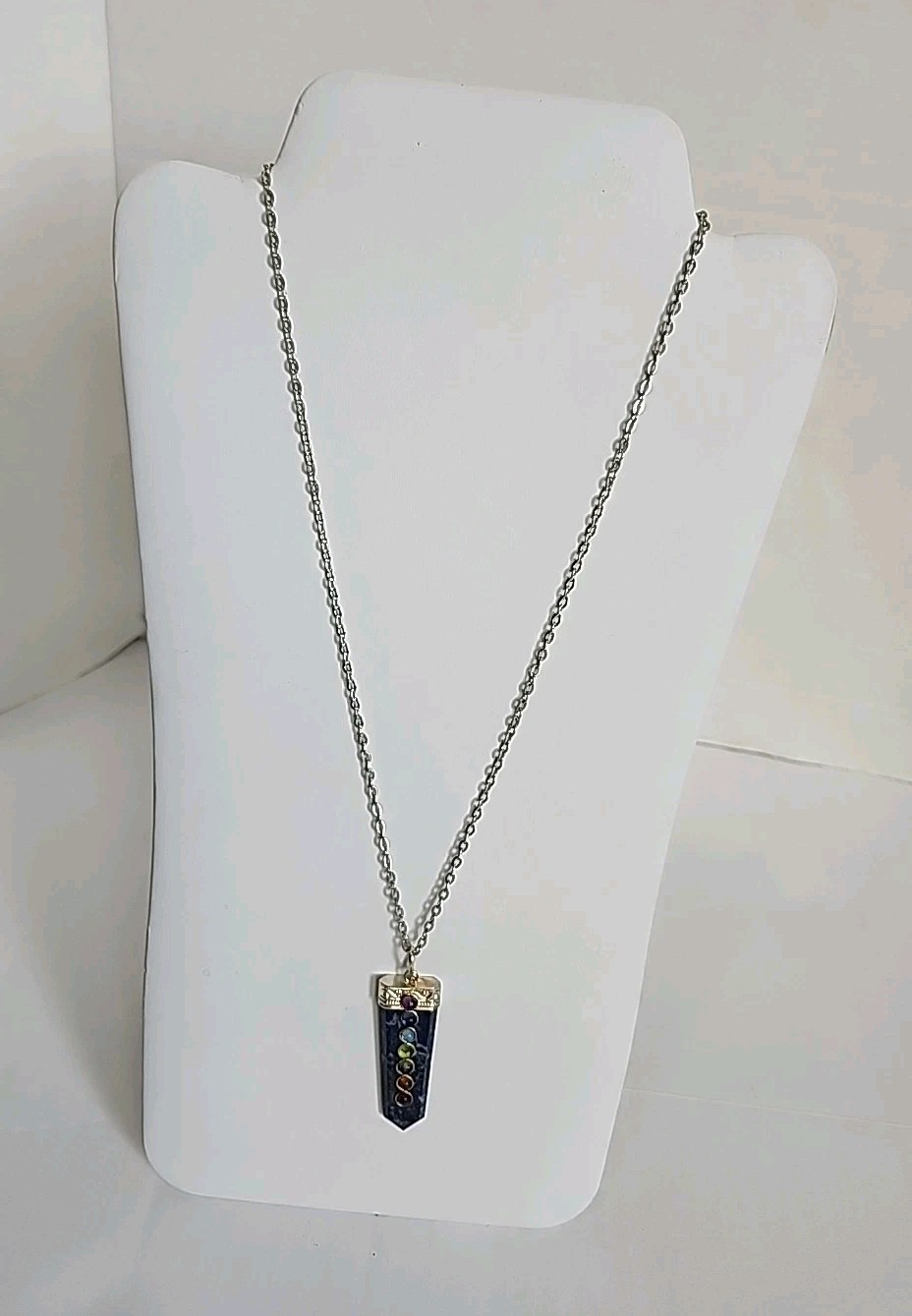 Blue Lapis Lazuli Crystal 7 Chakra Pendant Gemstone Necklace Sterling Silver
