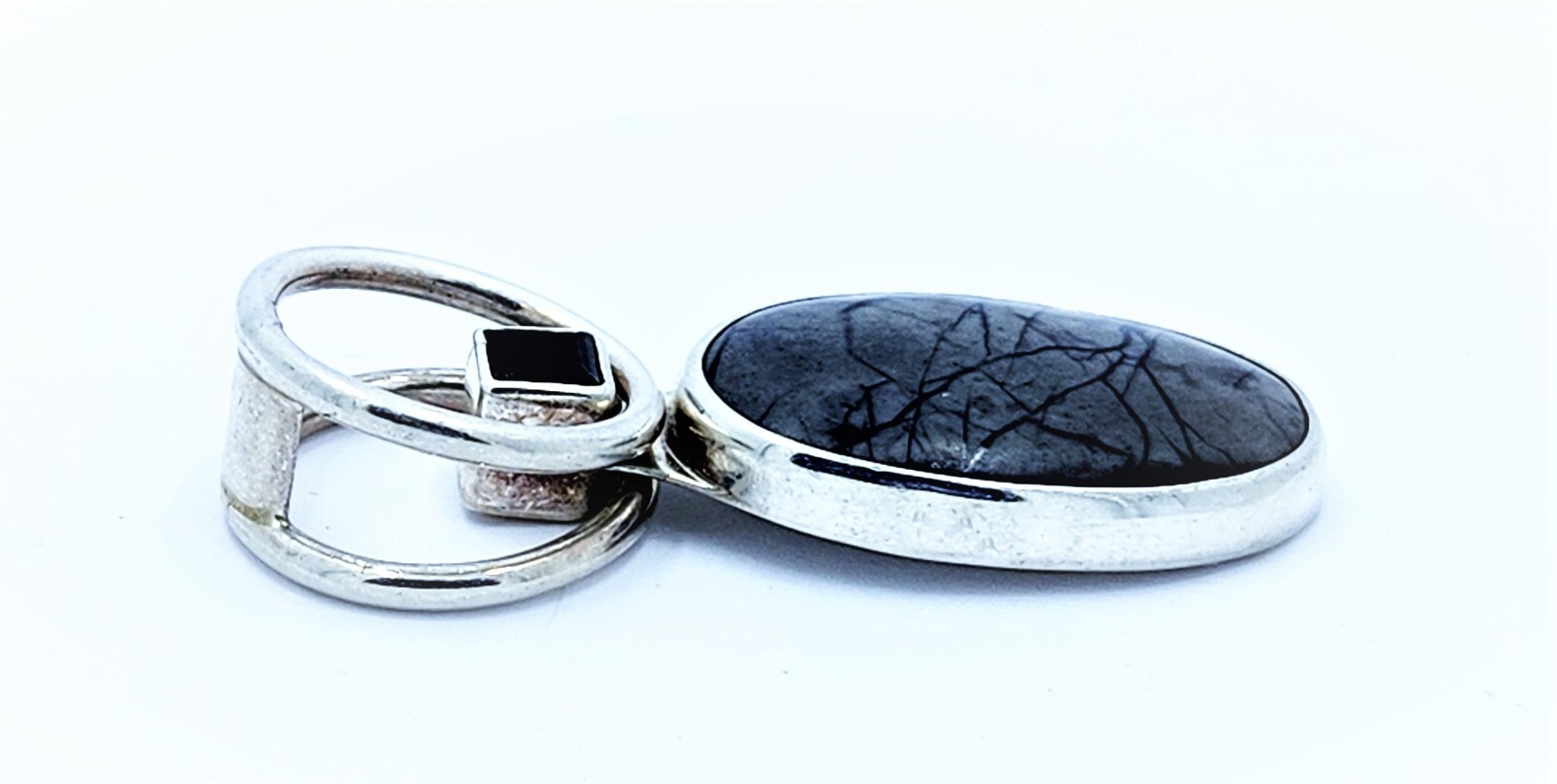 Charles Albert 950 Sterling Silver Picasso Jasper and Faceted Onyx Slide Pendant