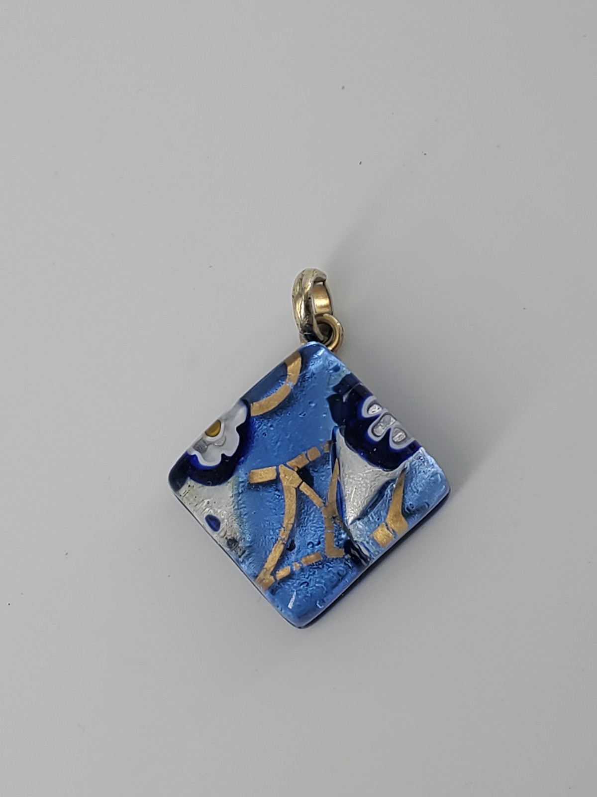 Murano Glass PENDANT Jewelry Blue Gold White Made In Italy Guaranteed Authentic