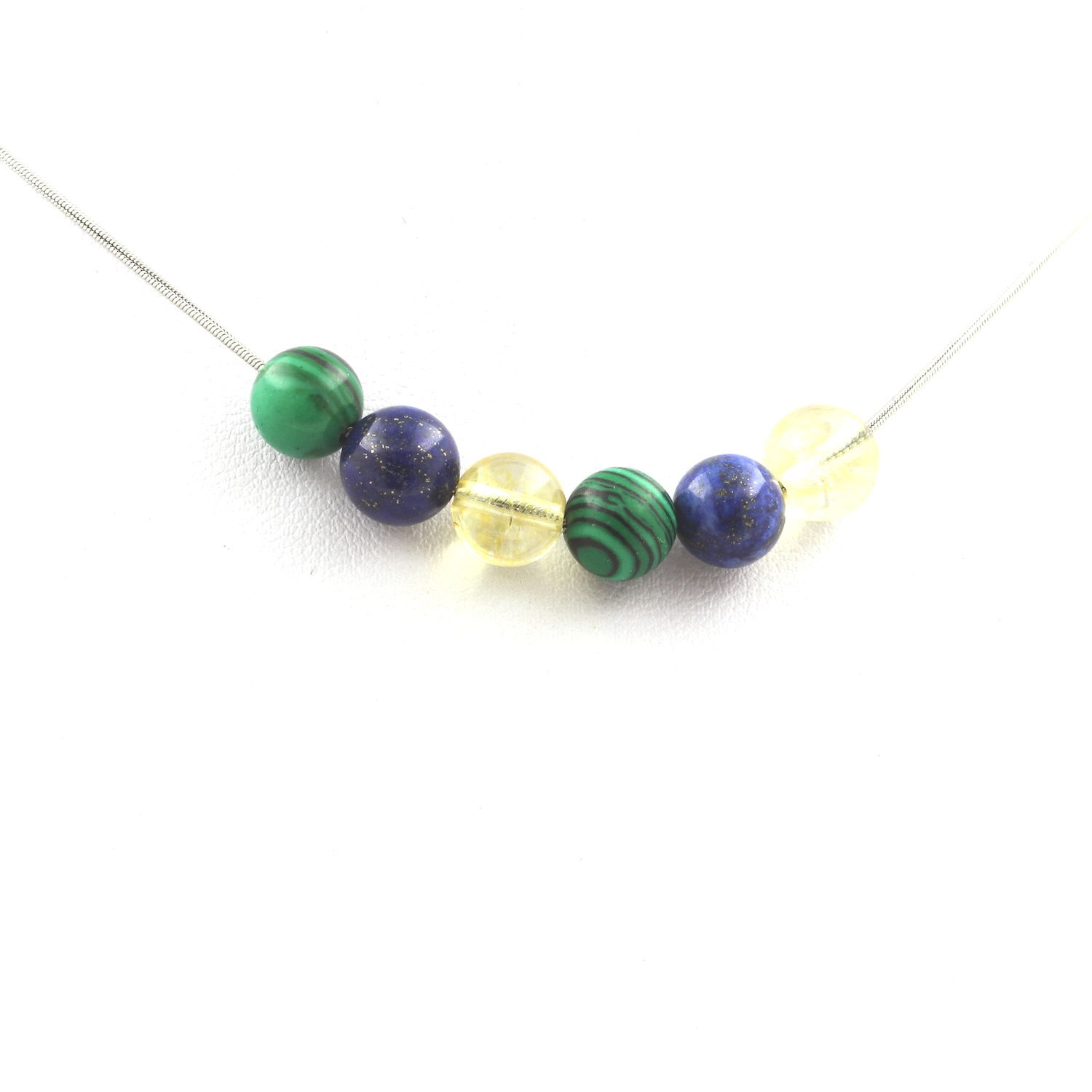 stones And Minerals. Citrine + Lapis Lazuli + Malachite Bead Necklace 8 Mm
