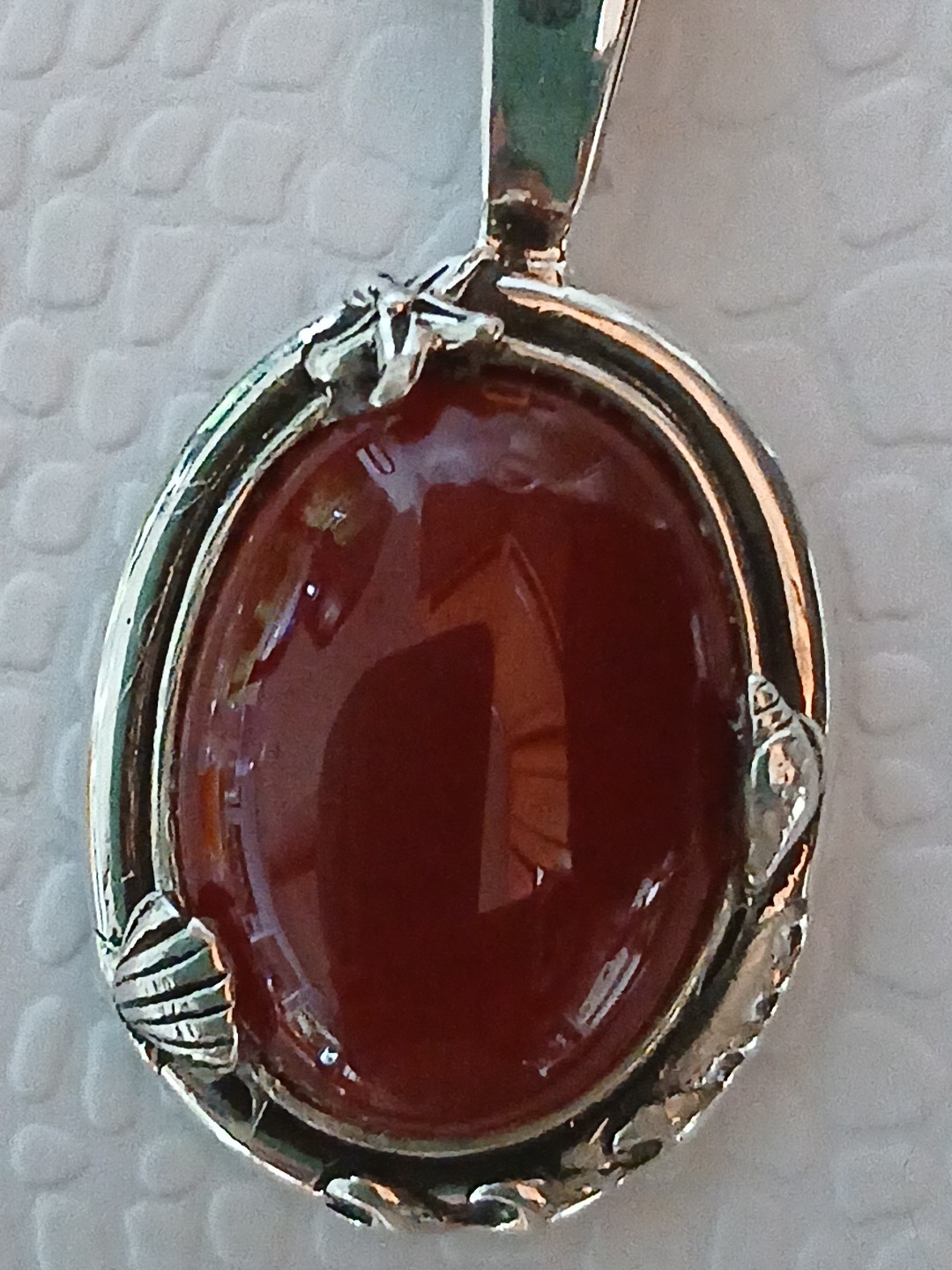 Carnelian Gemstone Necklace 18″ Silver Colored Chain Pendant Nautical Handmade