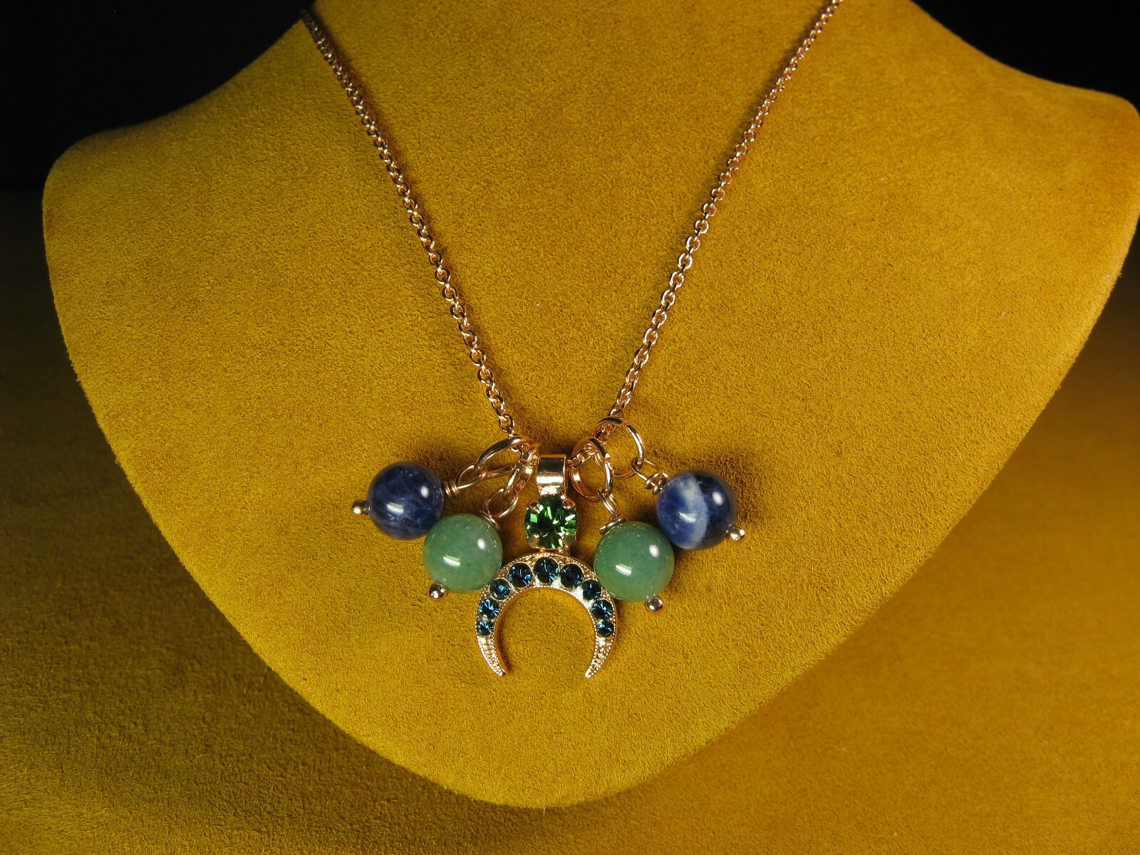 MARIANA NECKLACE SWAROVSKI CRYSTALS PENDANT MOON BEADS RGP MOSAIC Green Blue