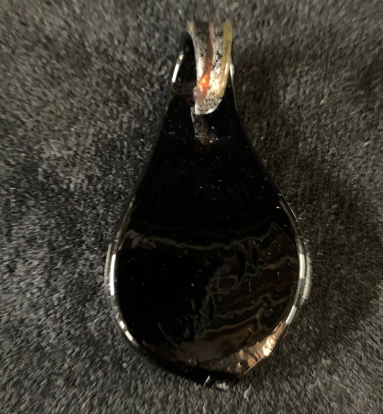 Hand Blown Glass Pendant- Abstract Drop, Shimmery, Copper/Silver . Vintage 2.25”