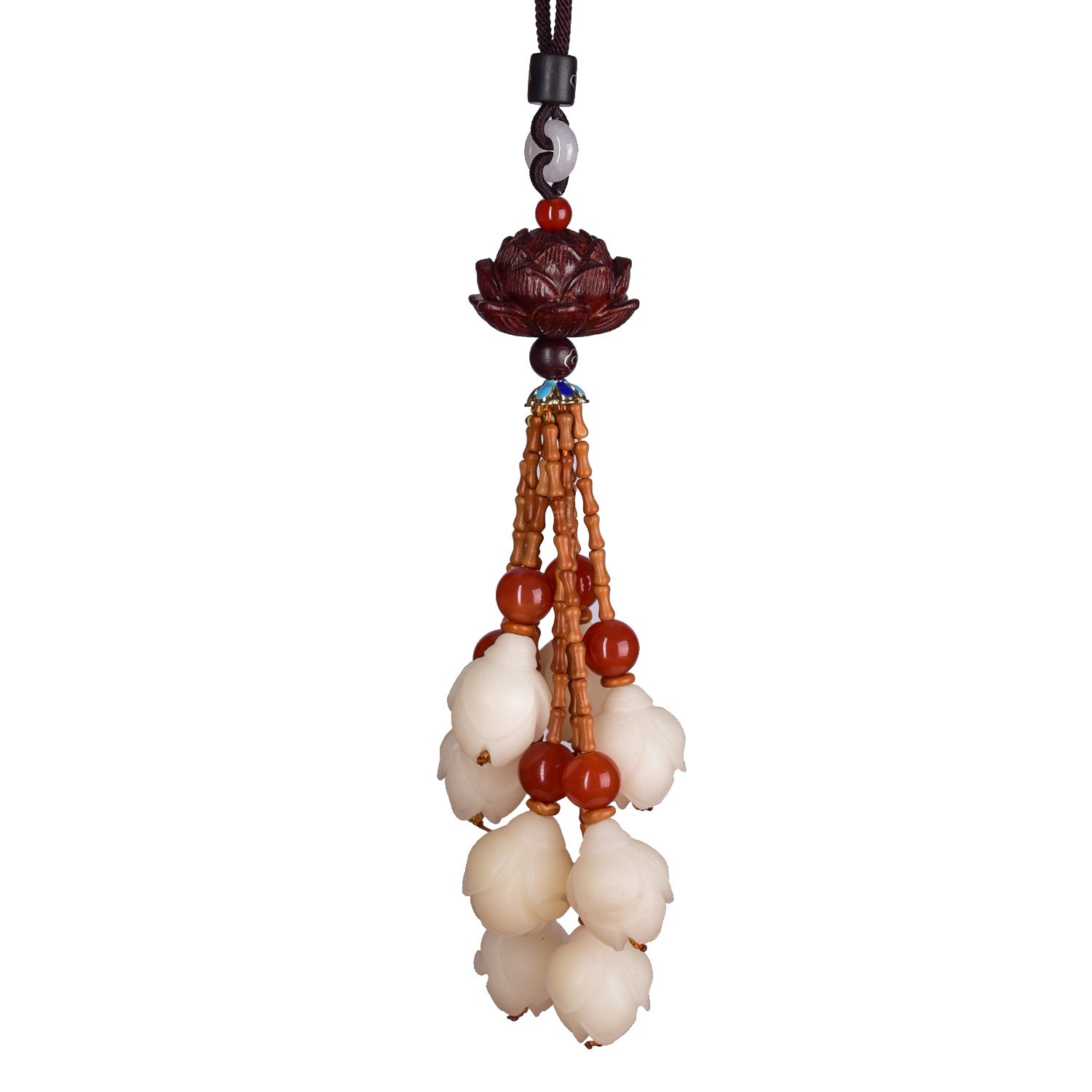 Sandalwood Car Charm Lotus Pendant Rosewood Boxwood Olive Bead Auto Decor