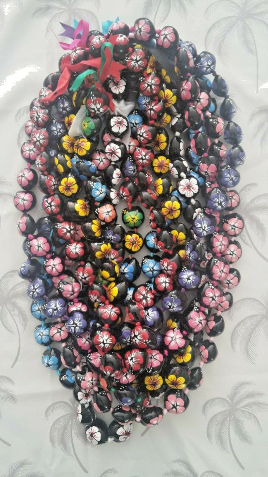 Hawaii Wedding Kukui Nut Lei Graduation Luau Hula Necklace Hawaiian Hibiscus
