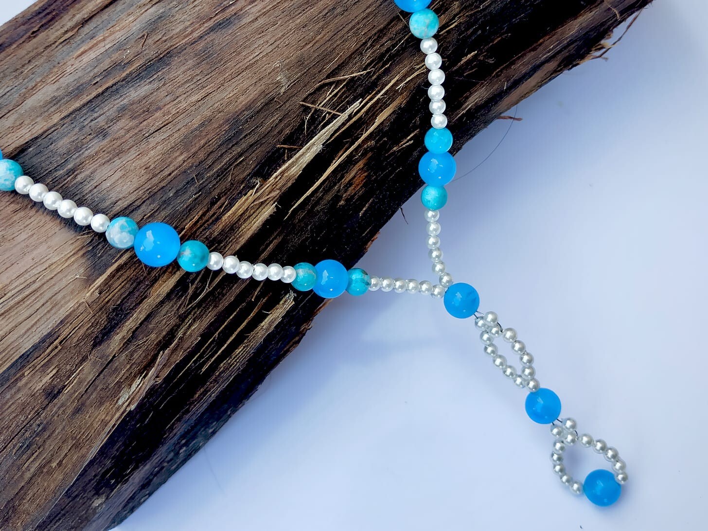 Pearls & Sky Blue Topaz Gemstone 21 inch Fancy Necklace with Earrings. Nk-007