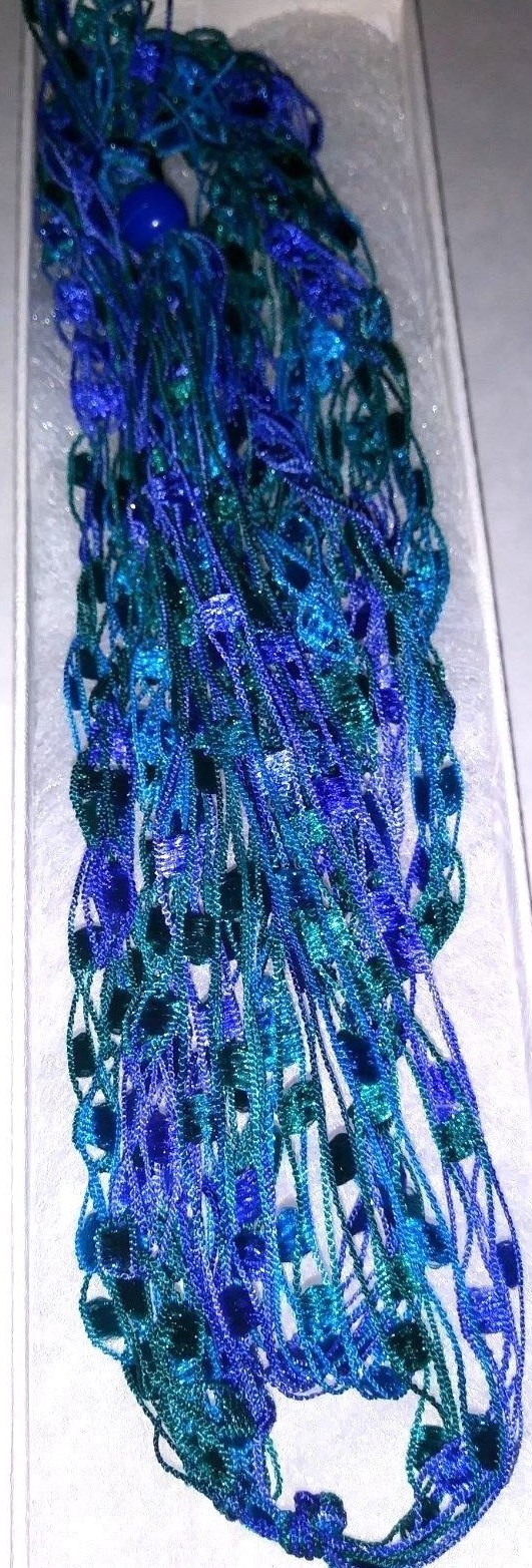 Hand Crafted 6 Stranded FABRIC NECKLACE- Bold Gem Tones in Dark Teal & Purple