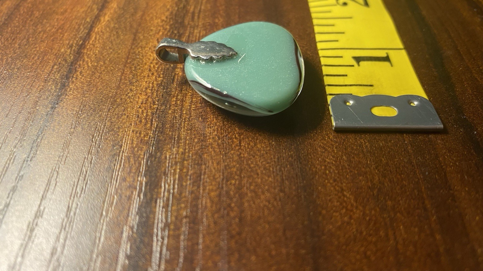 Pale Blue Aqua Glass Pendant W/ Metal Clasp