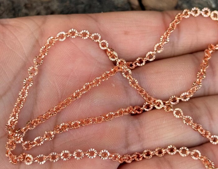 11 inch Pure Copper Textured Cable Chain Anklet Bracelet, Healing Copper Jewelry
