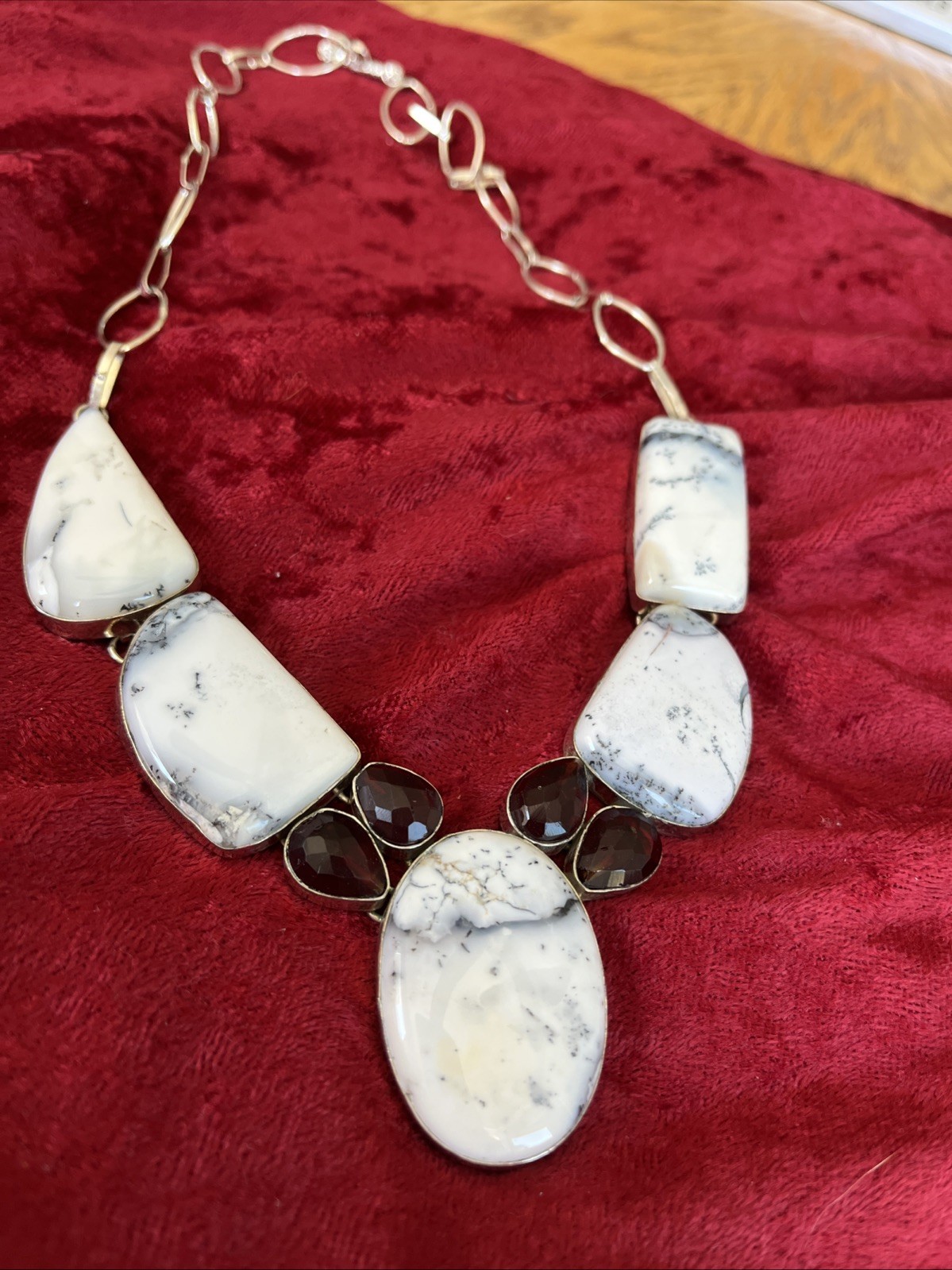 Vintage Handmade 925 Ss/ Natural Stone Statement Necklace. Black And White Stone