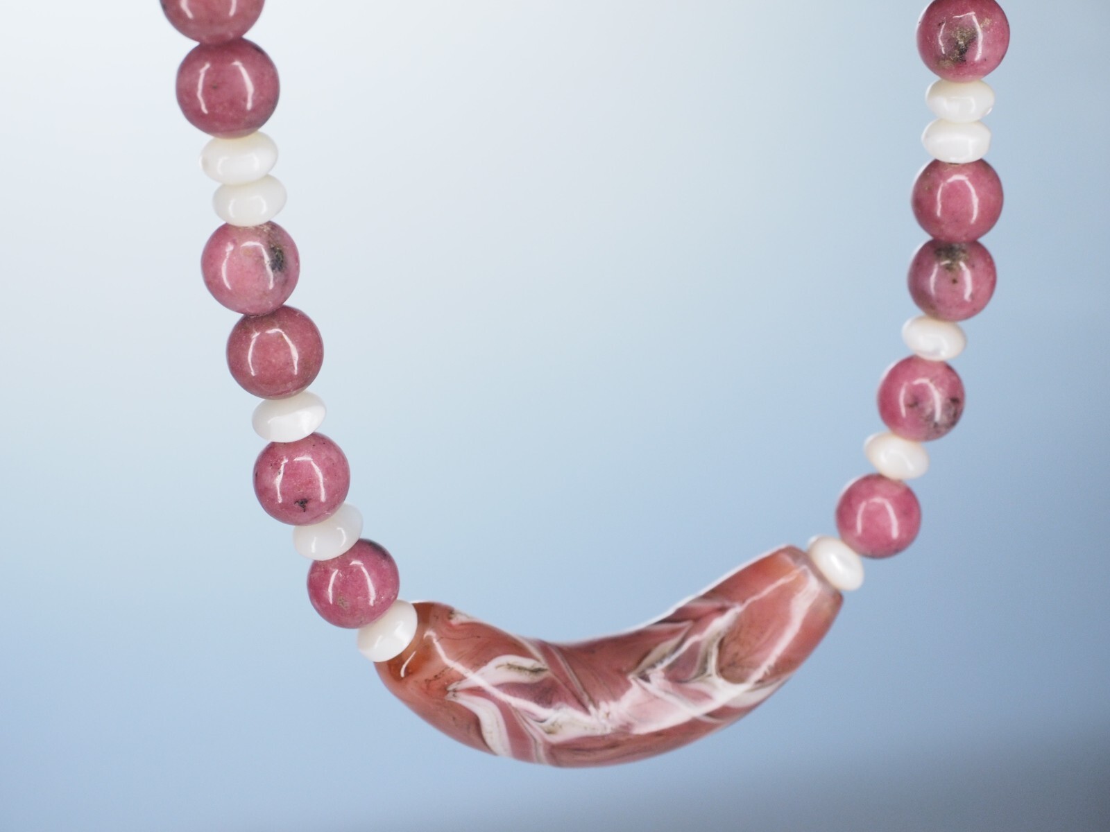 Artist made hand Jewelry blown bent glass bead necklace one of a kind OOAK