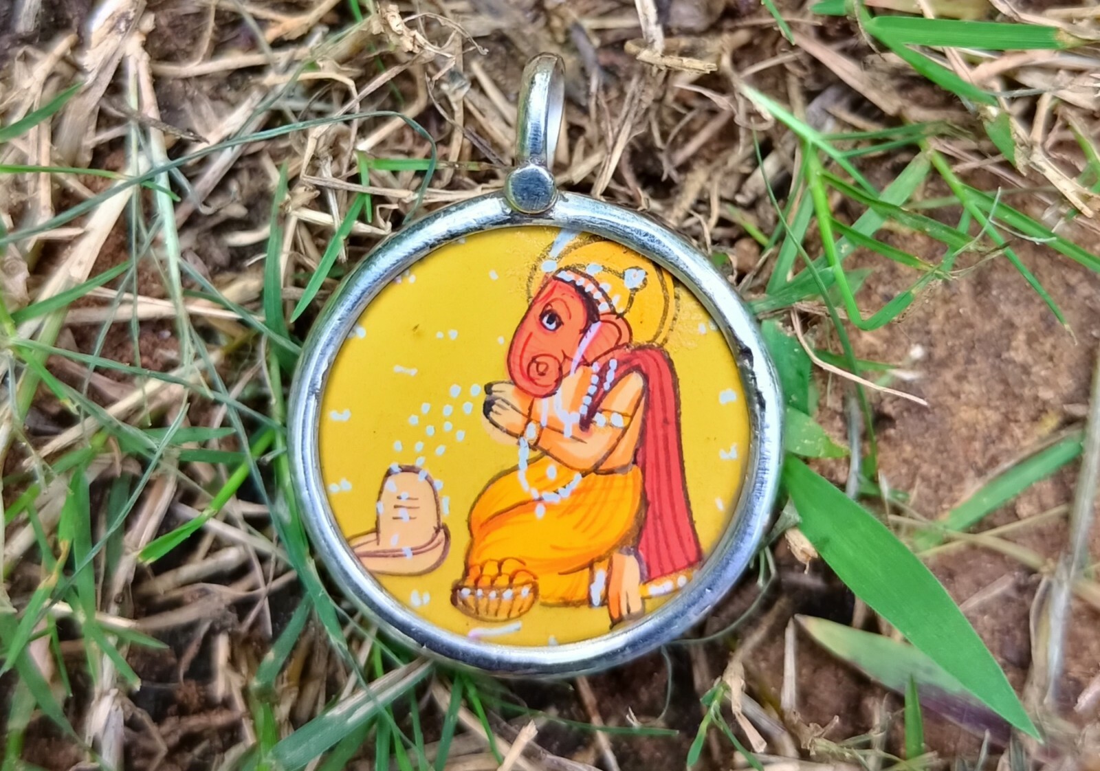 Handmade Hand Painted 925 Sterling Silver Miniature Ganesha Pendant 23X30mm #16