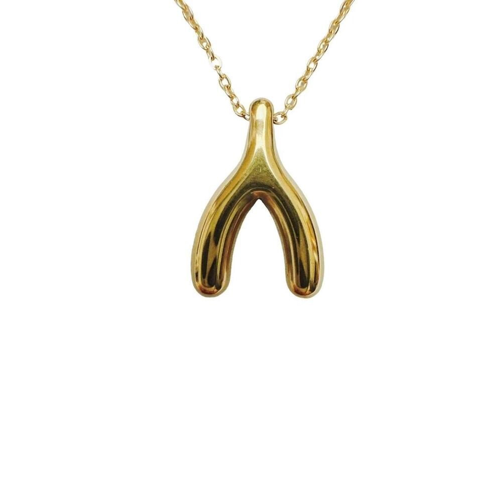 gold wishbone necklace handmade dainty stainless steel waterproof hypoallergnic
