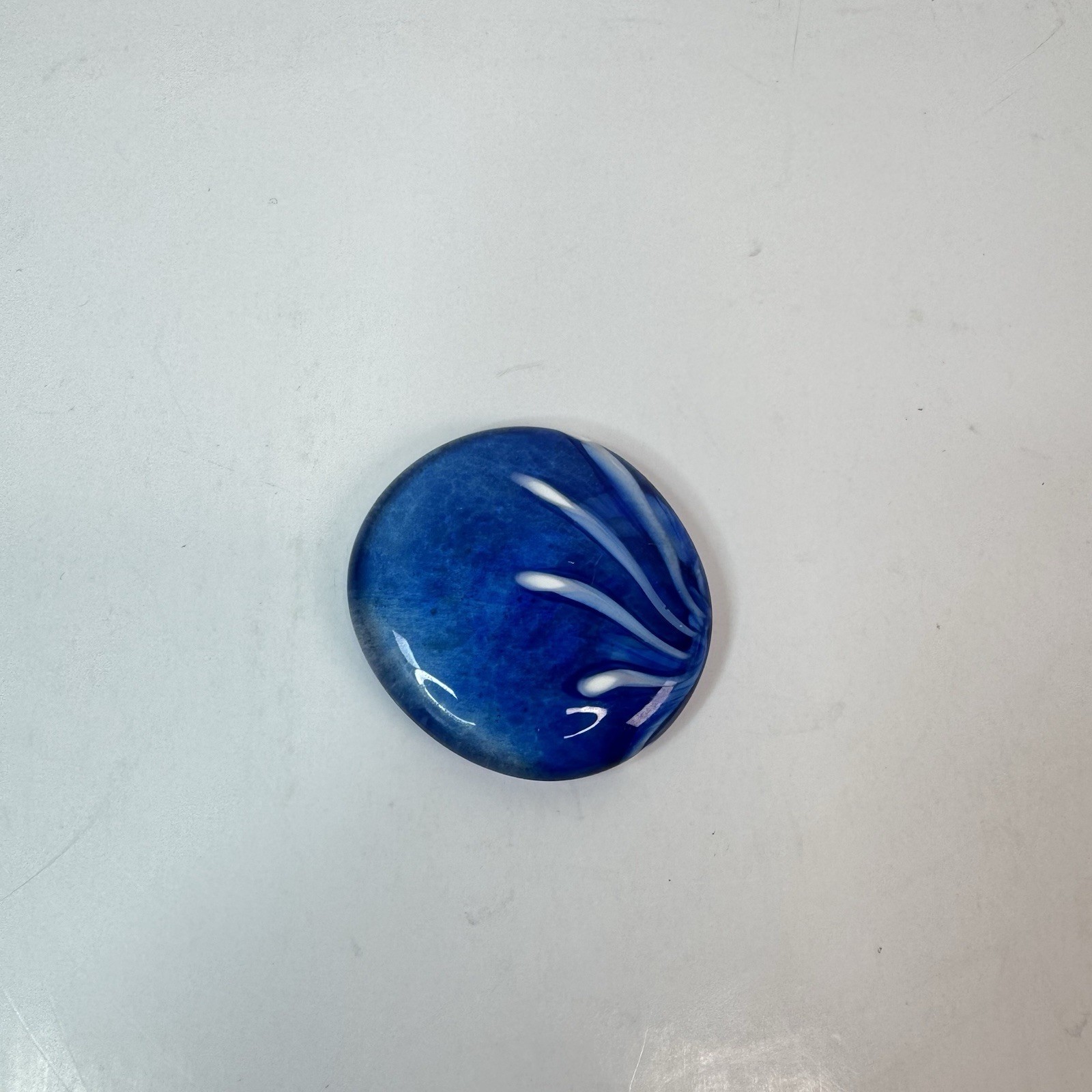 Vintage Handmade Flat Round Blue Fused Glass Art 1.4”x1.6”