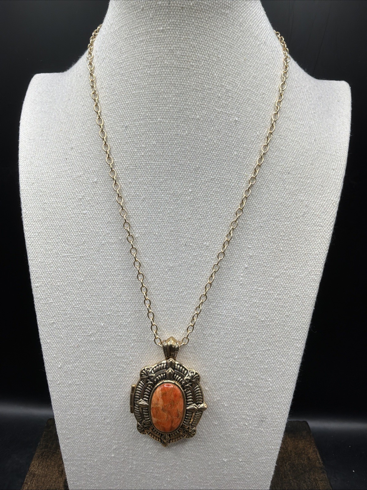 Barse Chivalry Locket Necklace- Sponge Coral-Bronze- NWT
