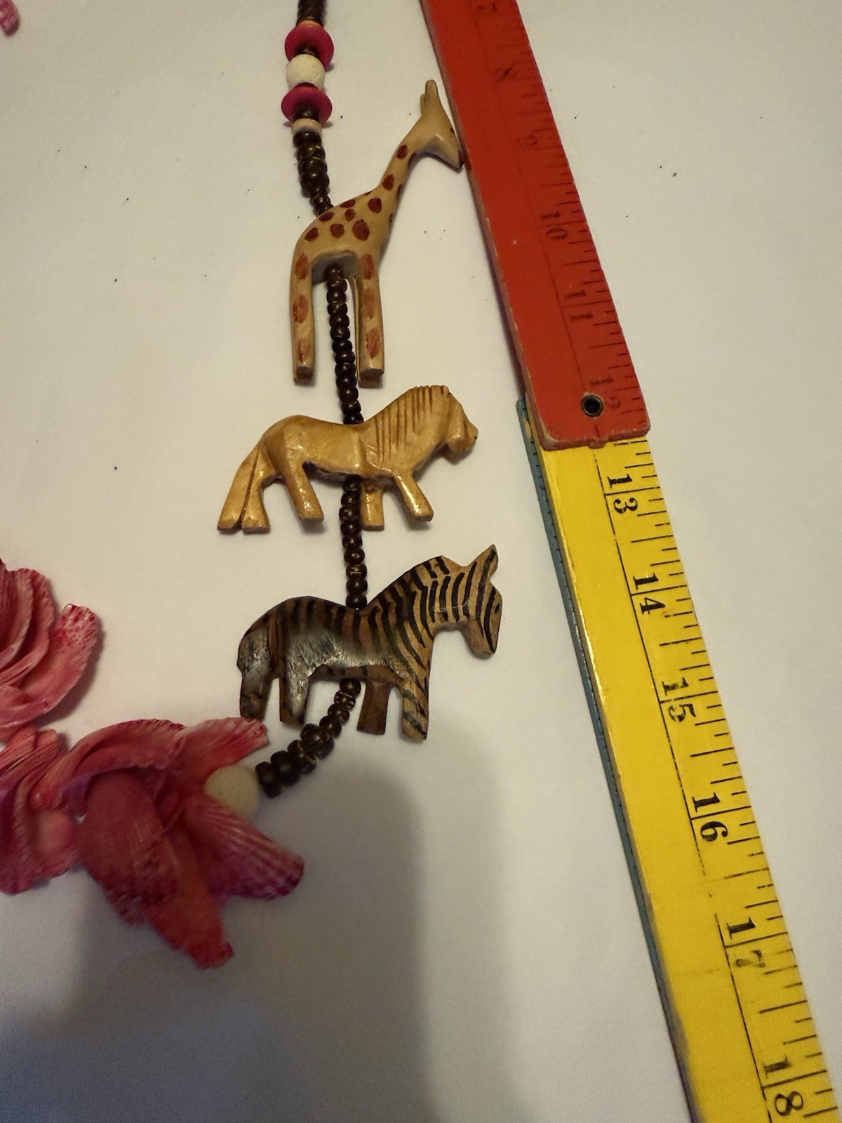 Beaded Animal Folk Art Necklace Wooden Animals Sea Shells African Style