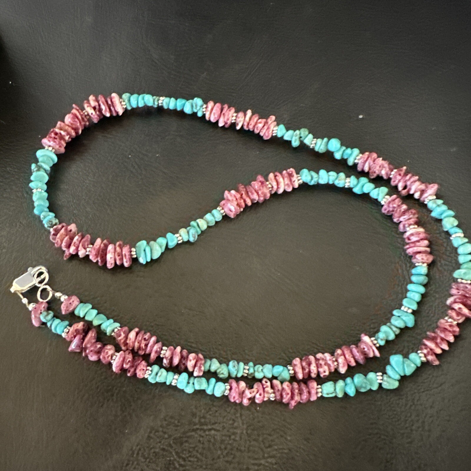 Mens Spiny Blue Turquoise Navajo Sterling Silver Necklace 24” 18161