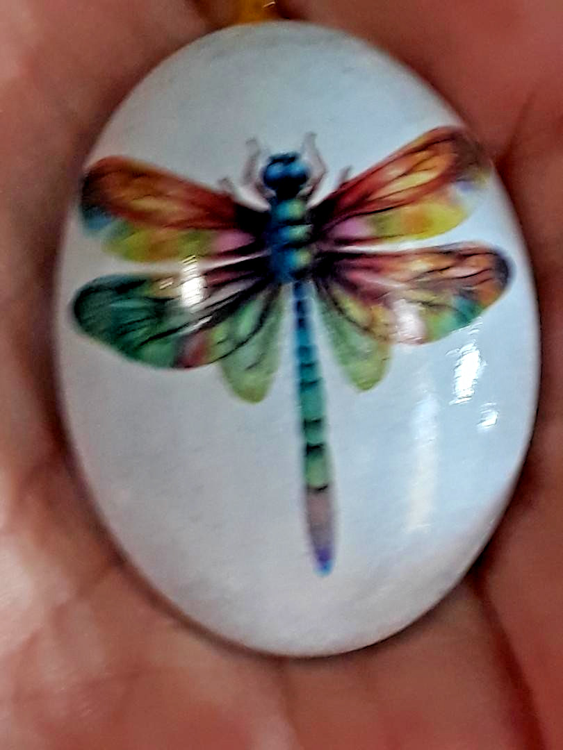 Handmade Eco Resin Dragonfly Pendant Necklace Black Cord Art Jewelry