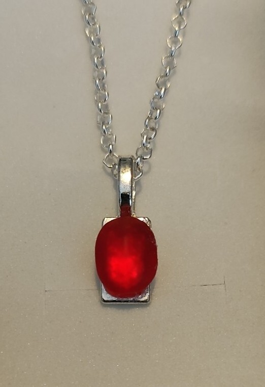 Red Genuine Sea Glass Pendant- necklace + S.P. Chain