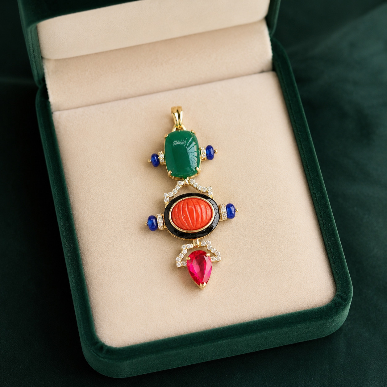 Handcrafted Totem Pendant Multi Gemstone Necklace 925 Sterling Silver