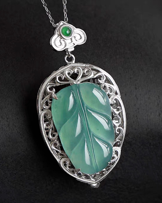 925 sterling silver Natural A-grade blue water jade pendant