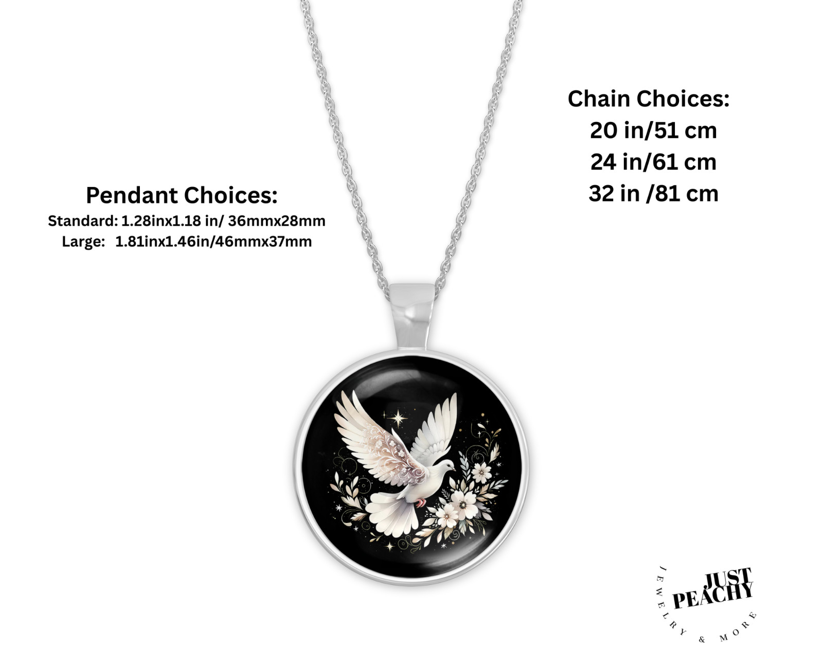 White Dove Peace Tranquility Faith Silver Jewelry Necklace Set