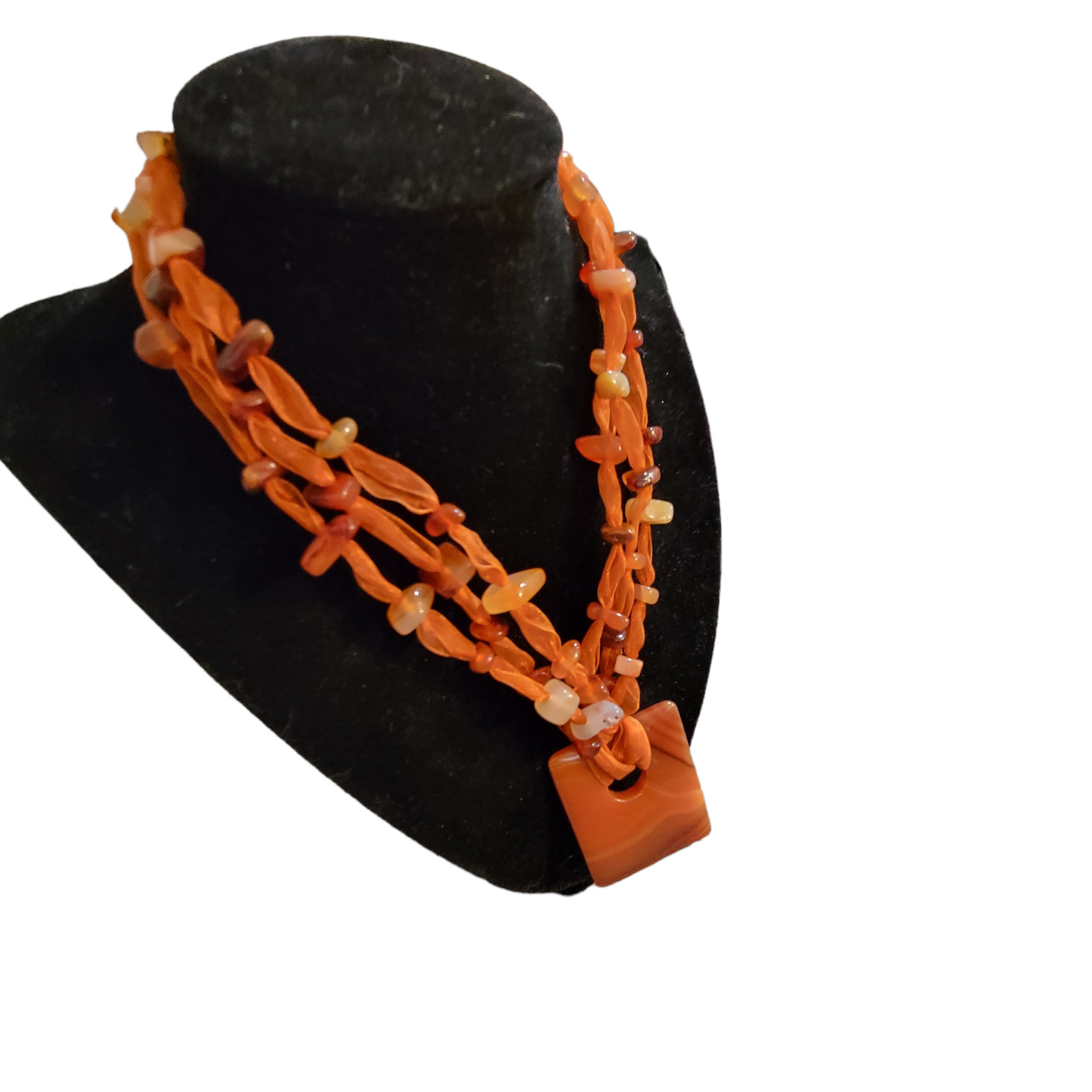 Artisan Necklace Chips and Pendant of Carnelian and other Semi Precious Stones