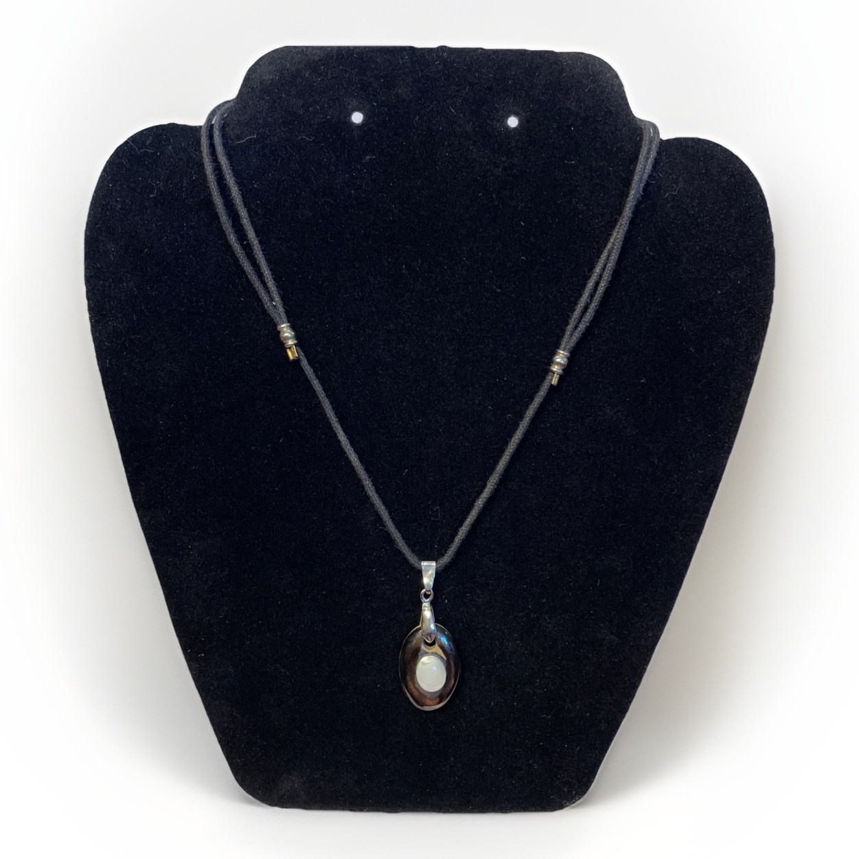 Artisan Elena Calderon Black White Pendant Necklace Adjustable Cord Clay