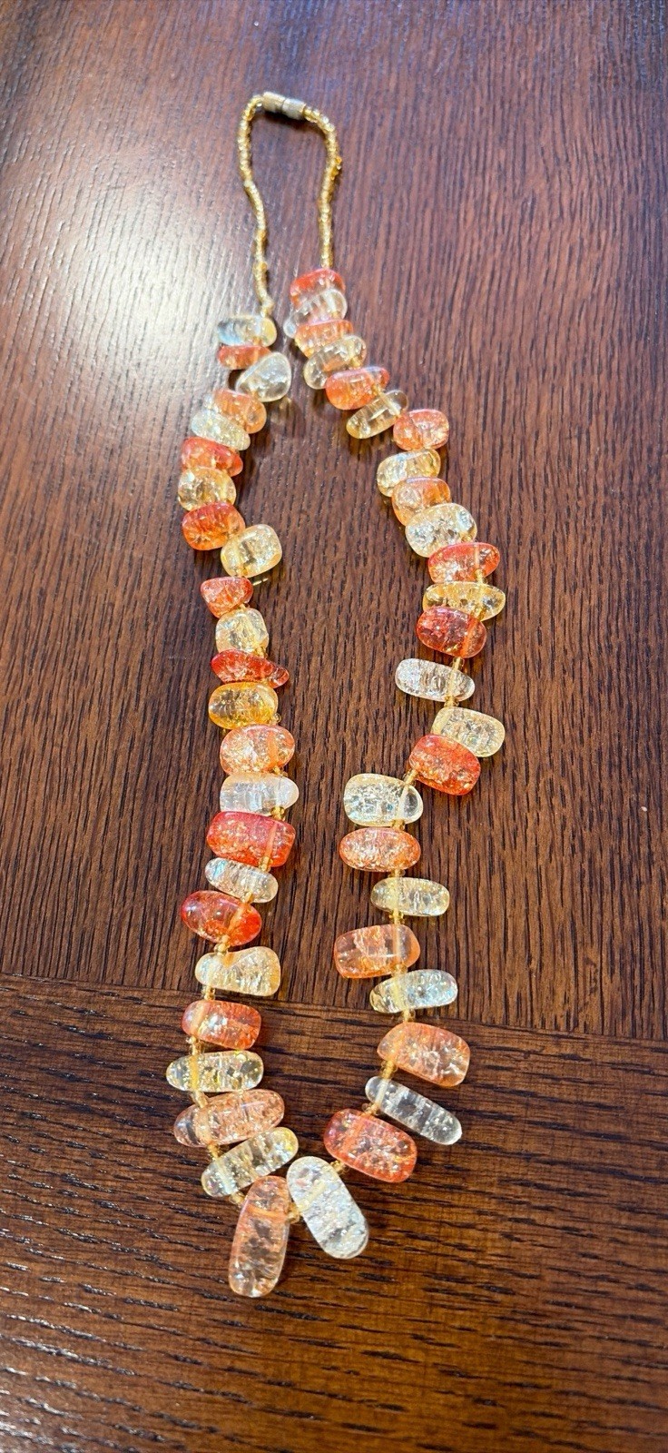 Amazing Handmade Crackle Art Glass Bead Necklace. Gorgeous Orange Shades OOAK !!