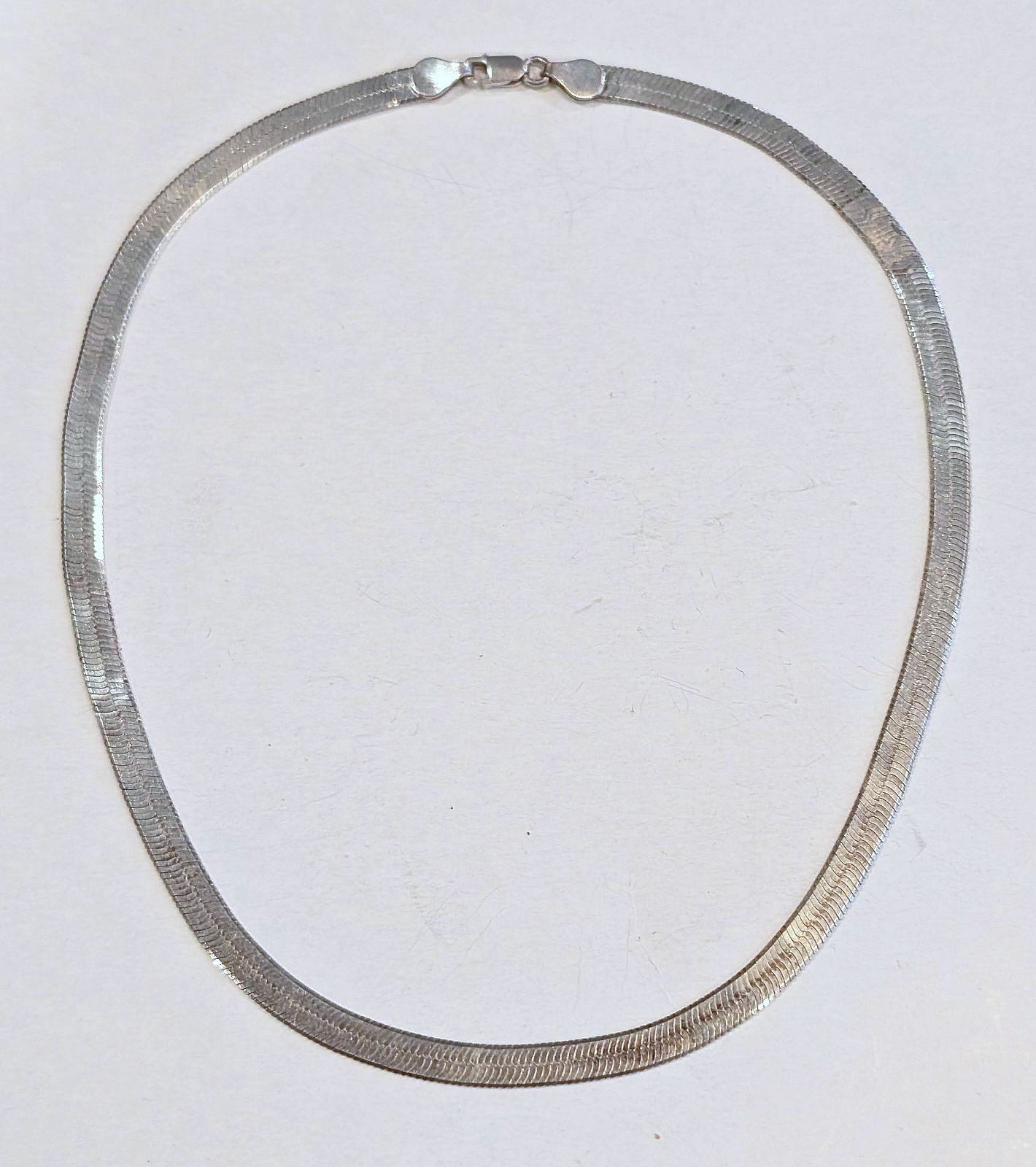 Vintage Broad Flat Snake Link Necklace Sterling Silver 16″/5mm 12G