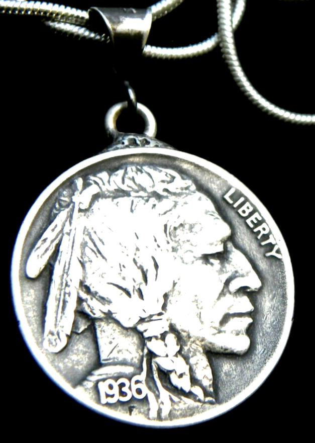 Necklace 1936 authentic Buffalo Indian Nickel coin nice gift motorcycle biker