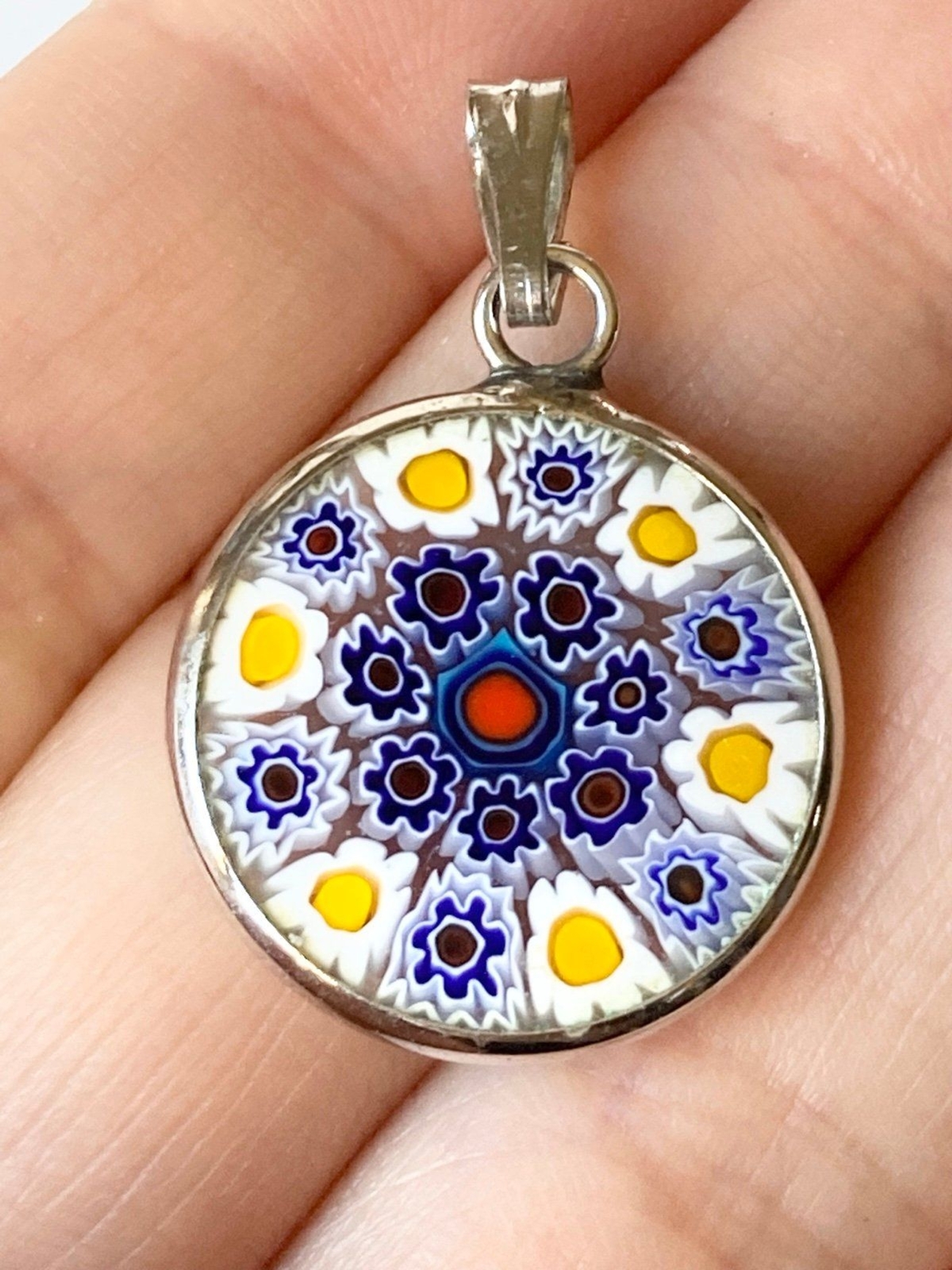 925 sterling silver Millefiori glass pendant