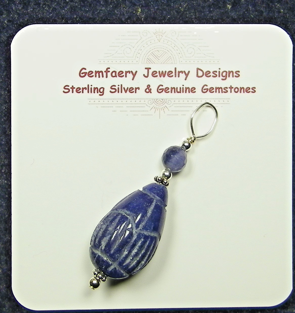 Sterling Silver Carved Natural SAPPHIRE Gemstone Pendant #1927…Handmade USA