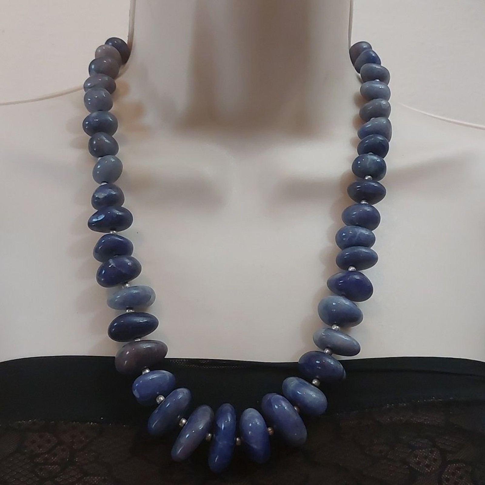 Natural Blue Aventurine Semi Precious Tumble Stones Graduated Bead Necklace
