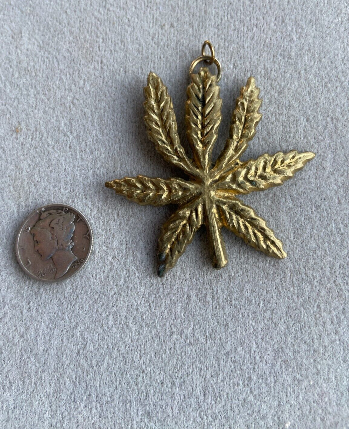 MARIJUANA Weed Leaf HAND CRAFTED Gold Pendant Cannabis 2”
