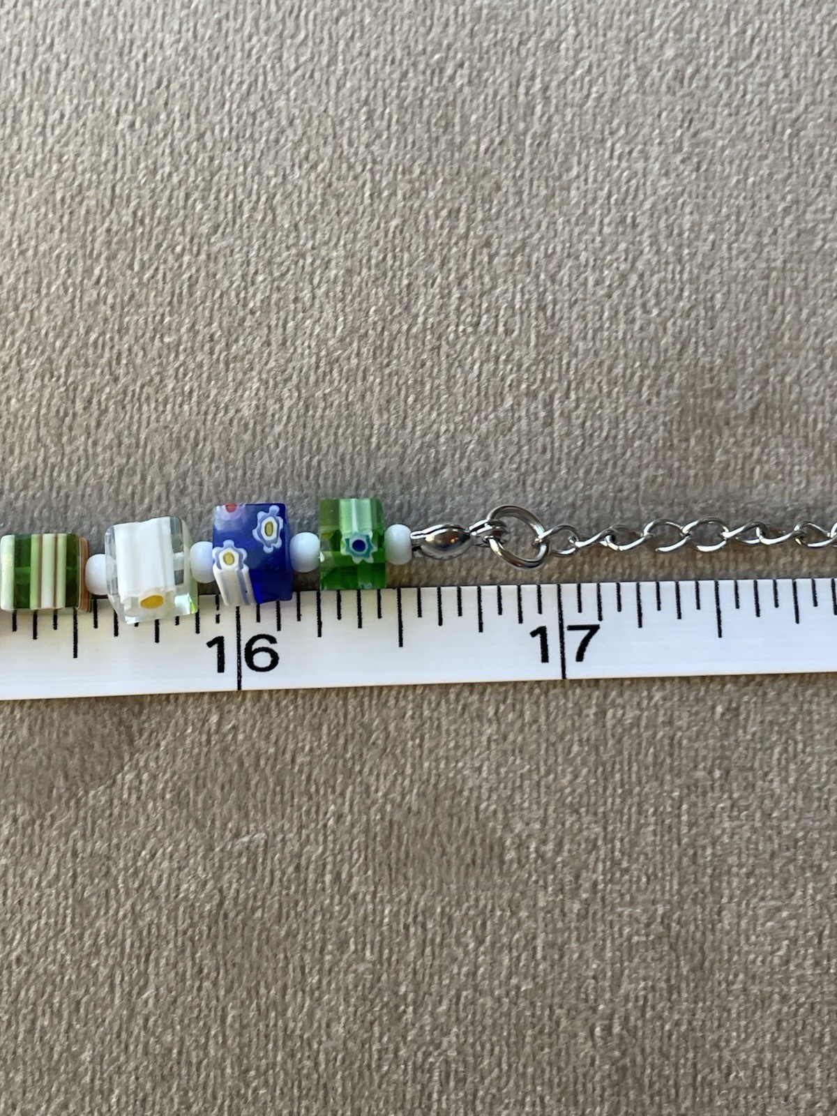 RAINBOW LAMPWORK Floral Square Beads Unisex Necklace 17” Multicolor Art Glass