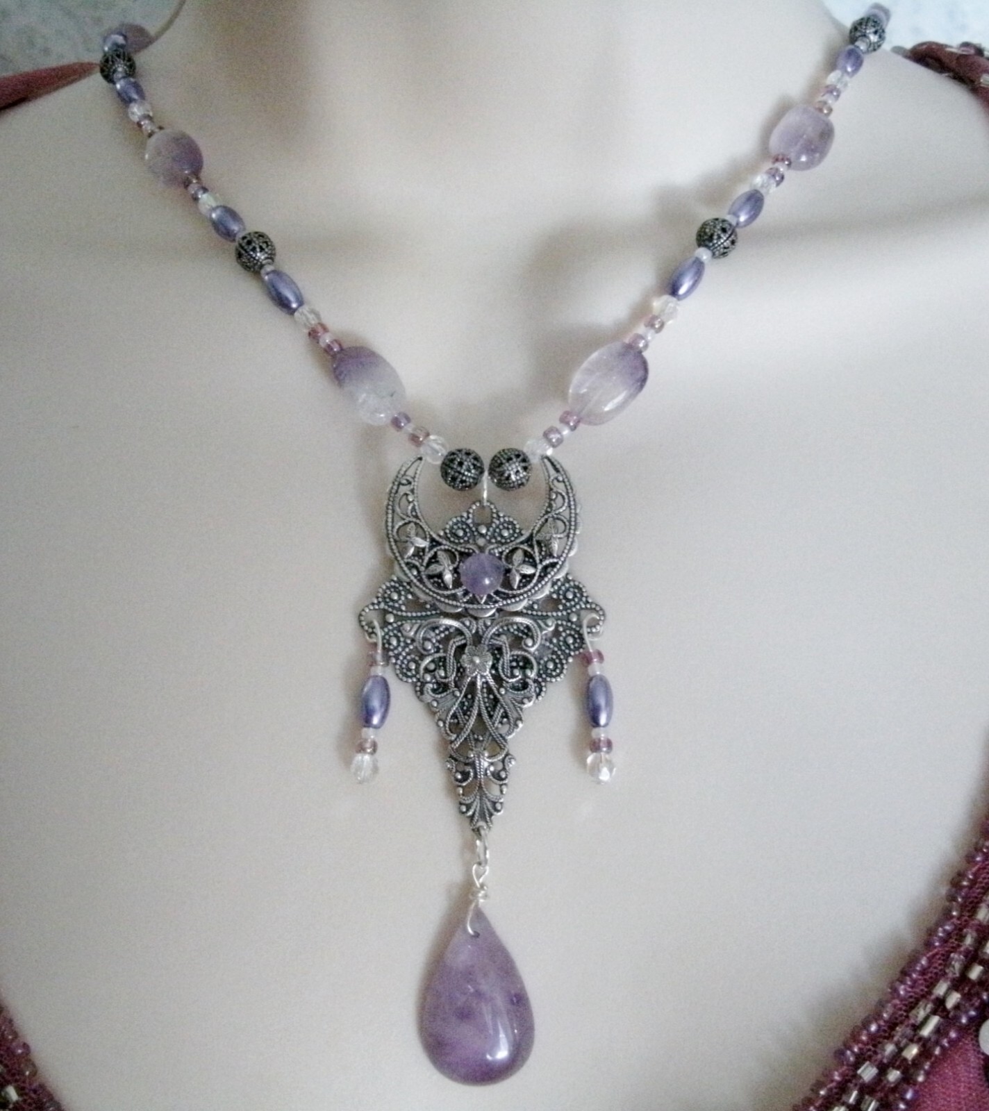 Amethyst Crescent Moon Necklace, goddess wiccan pagan wicca witch witchcraft