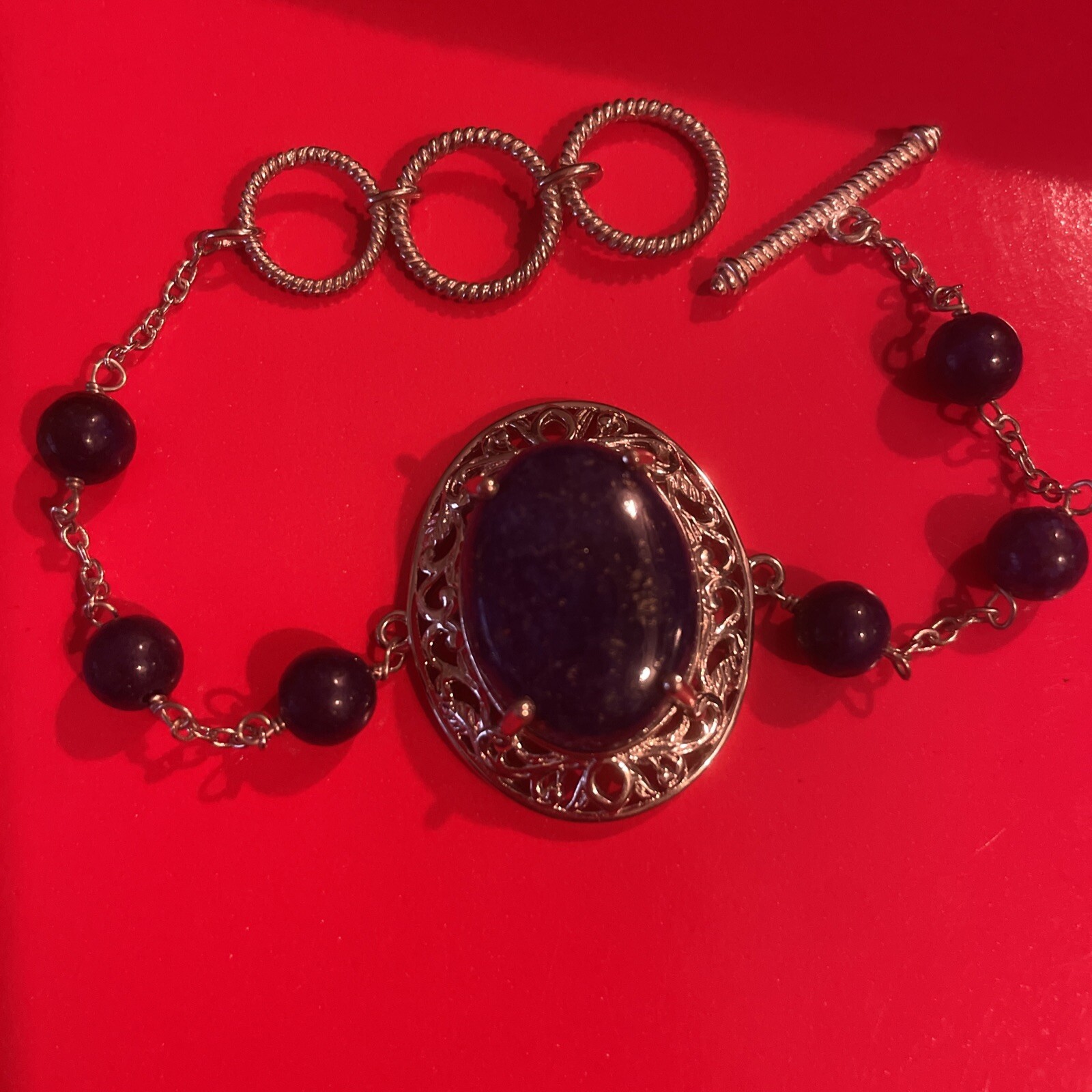 Lapis Lazuli Bracelet 20x15mm main stone with 6 stations stainless steel/Brass