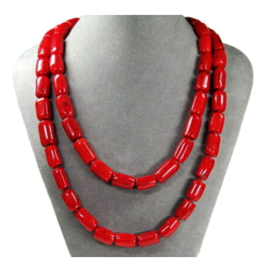 18″ 25″ 36″ 50″ Big 15-18mm Natural Red Cylinder Coral Gemstone Beads Necklace