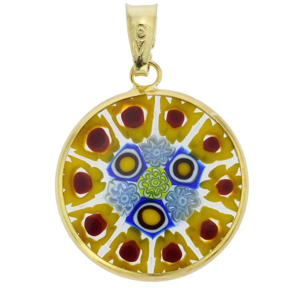 GlassOfVenice Murano Glass Millefiori Pendant in Gold-Plated Frame 3/4″