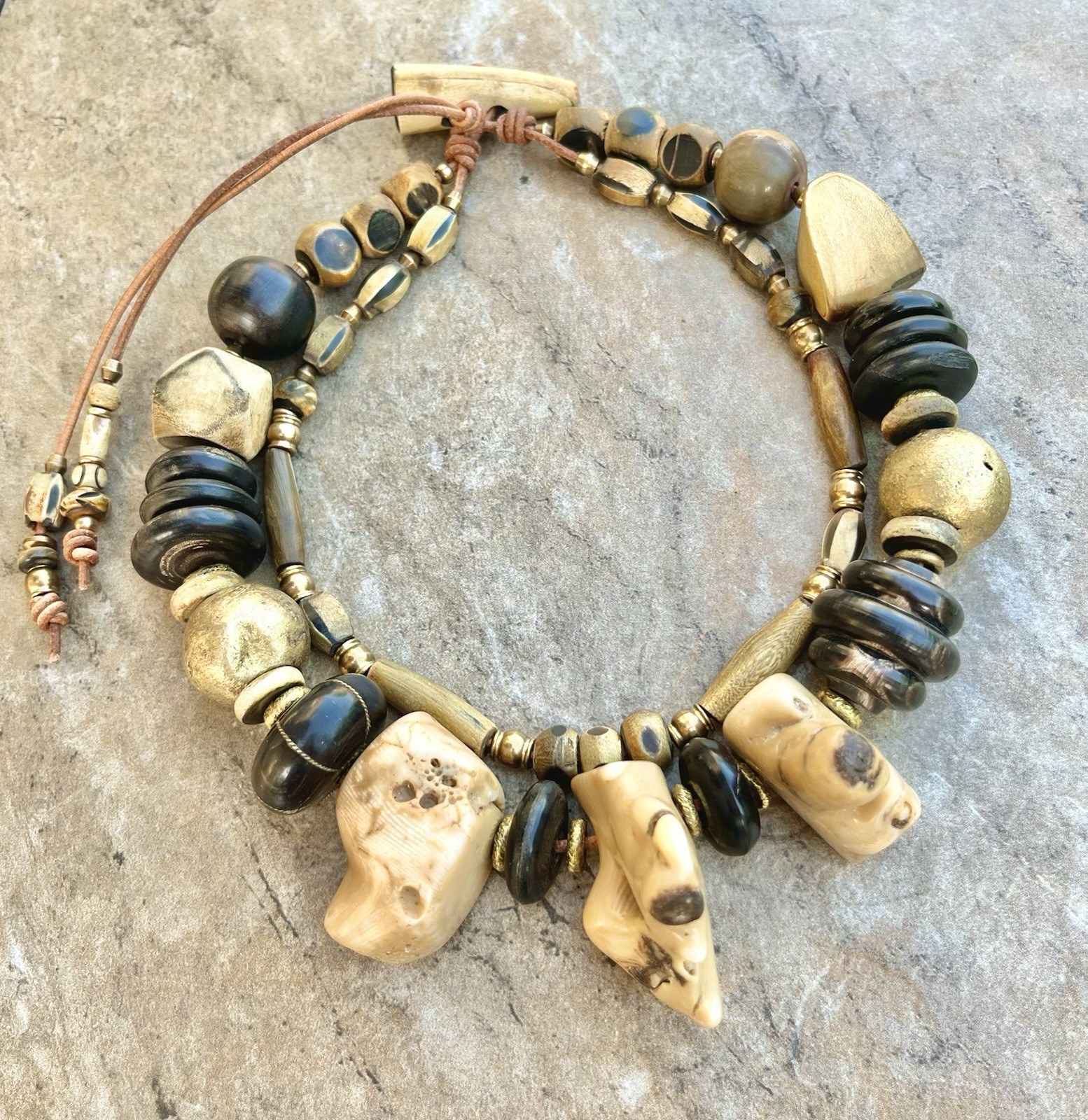 XL Bamboo Coral And African Tribal Beads Boho Necklace