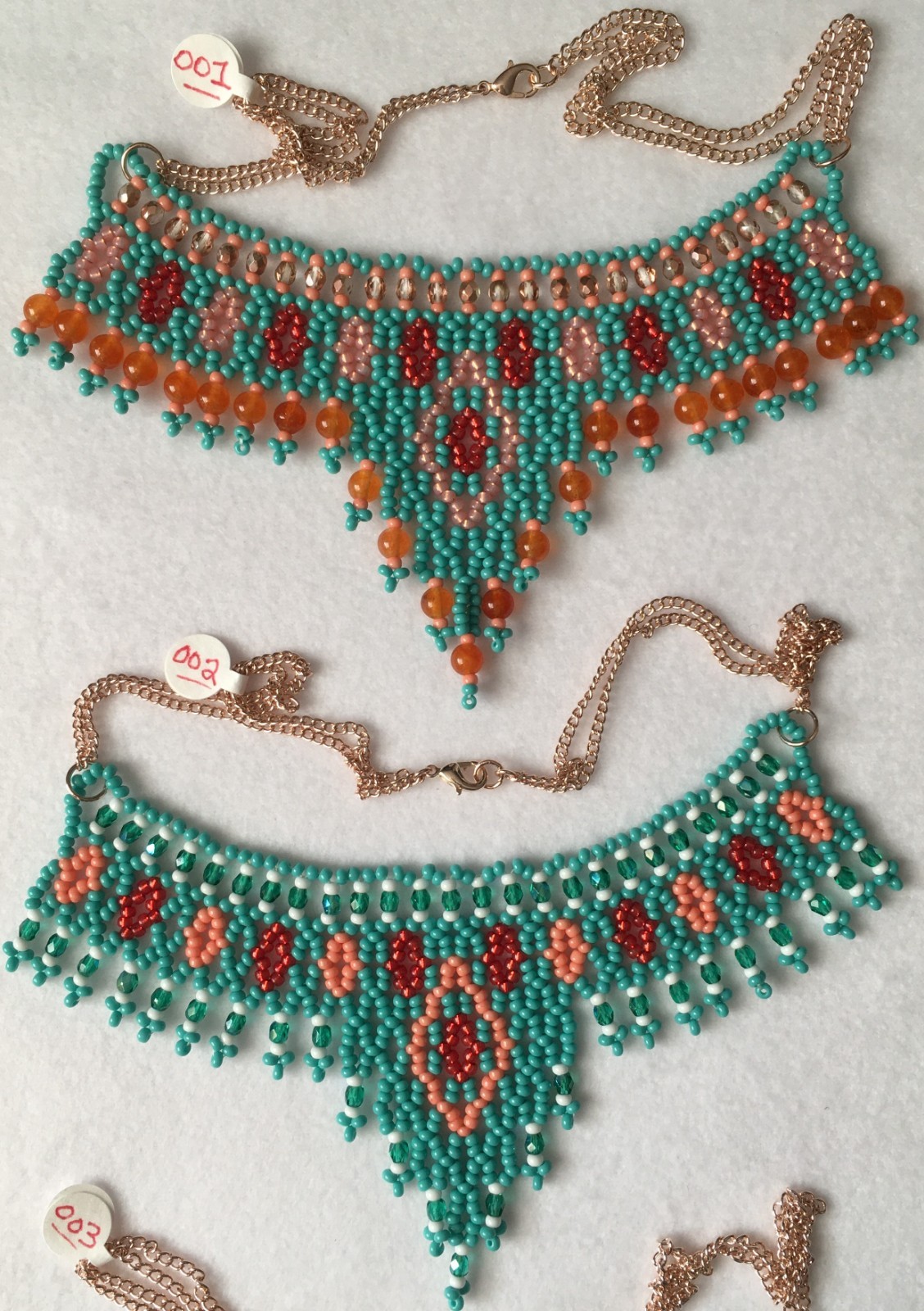 Egyptian Revival Nefertiti Necklaces ROSE Gold-tone Metal Glass Beads Crystal